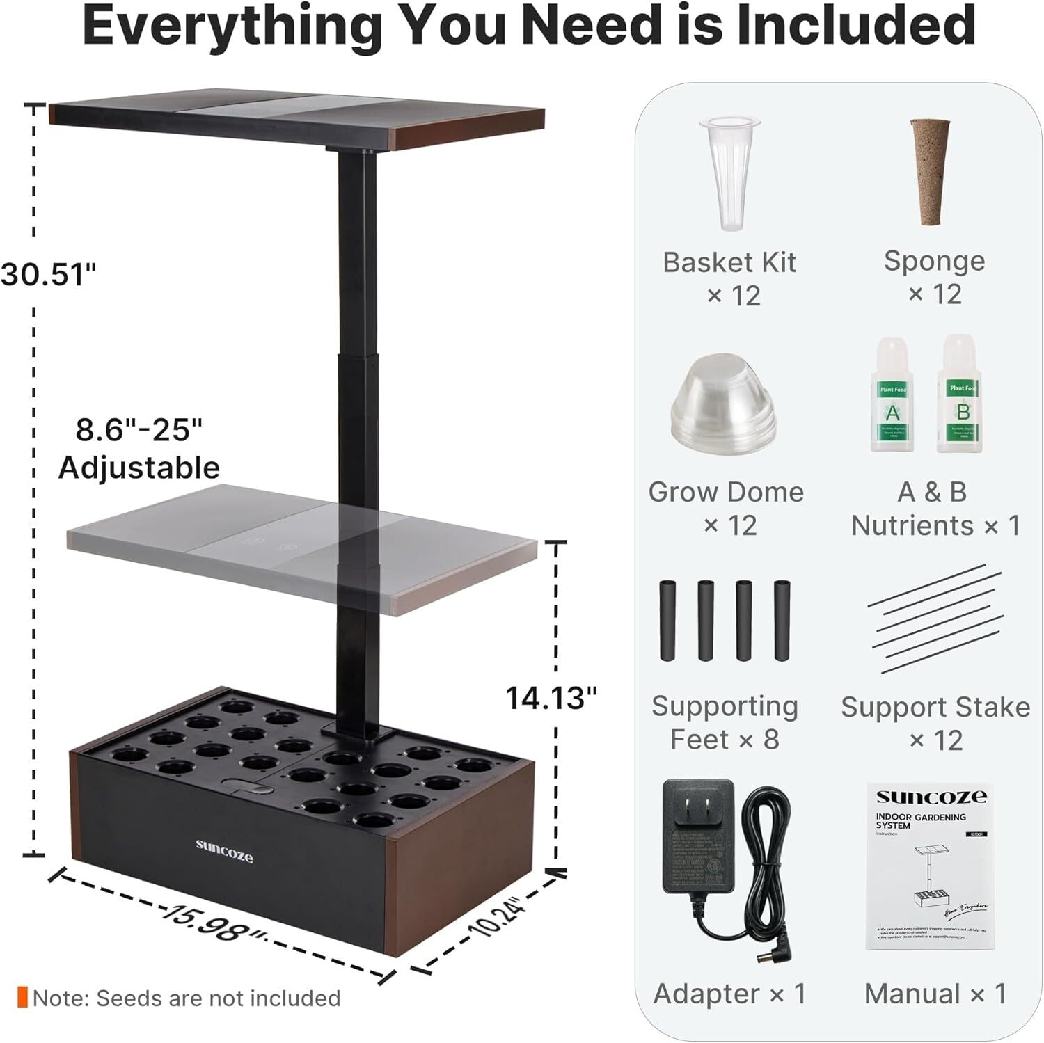 Complete Hydroponics Garden Kit - 20 Pods, Light Timer & Water Level Indicator