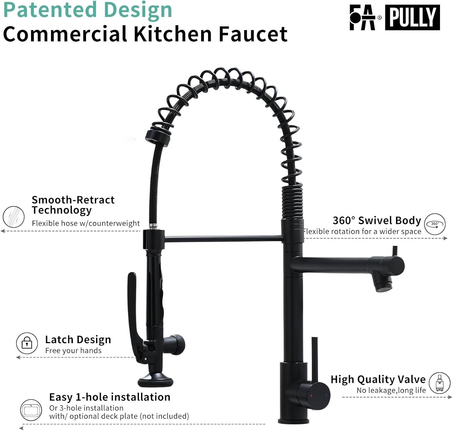 Elegant Matte Black Gooseneck Faucet with Pull Down Sprayer for Modern Kitchens