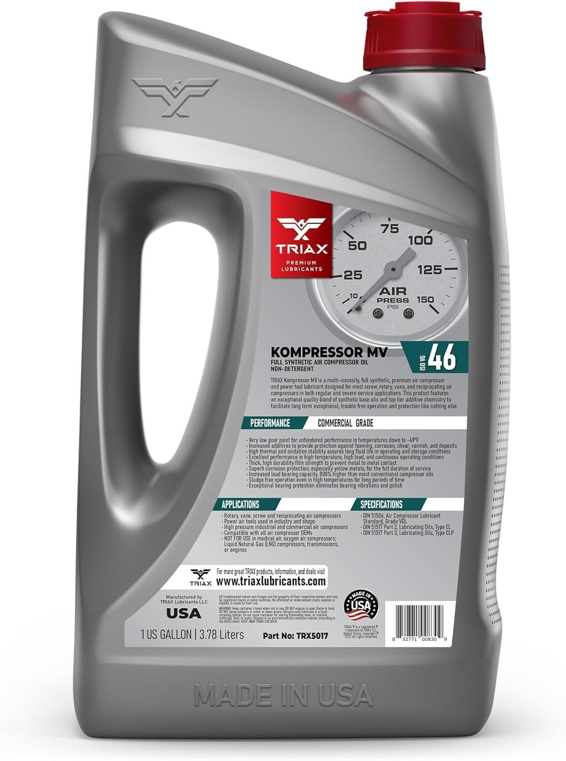 Commercial Grade Full Synthetic Air Compressor Oil - Non-Detergent, 1 Gallon