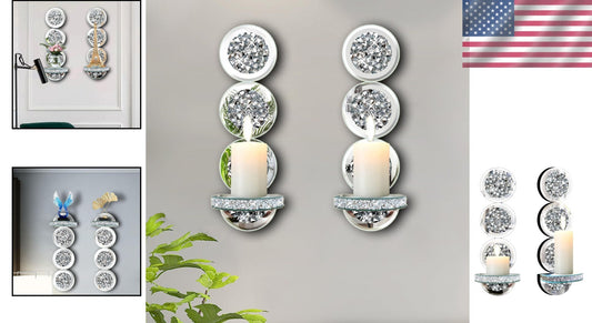 Crystal Crush Diamond Wall Sconces - Elegant Candle Holders for Living Rooms