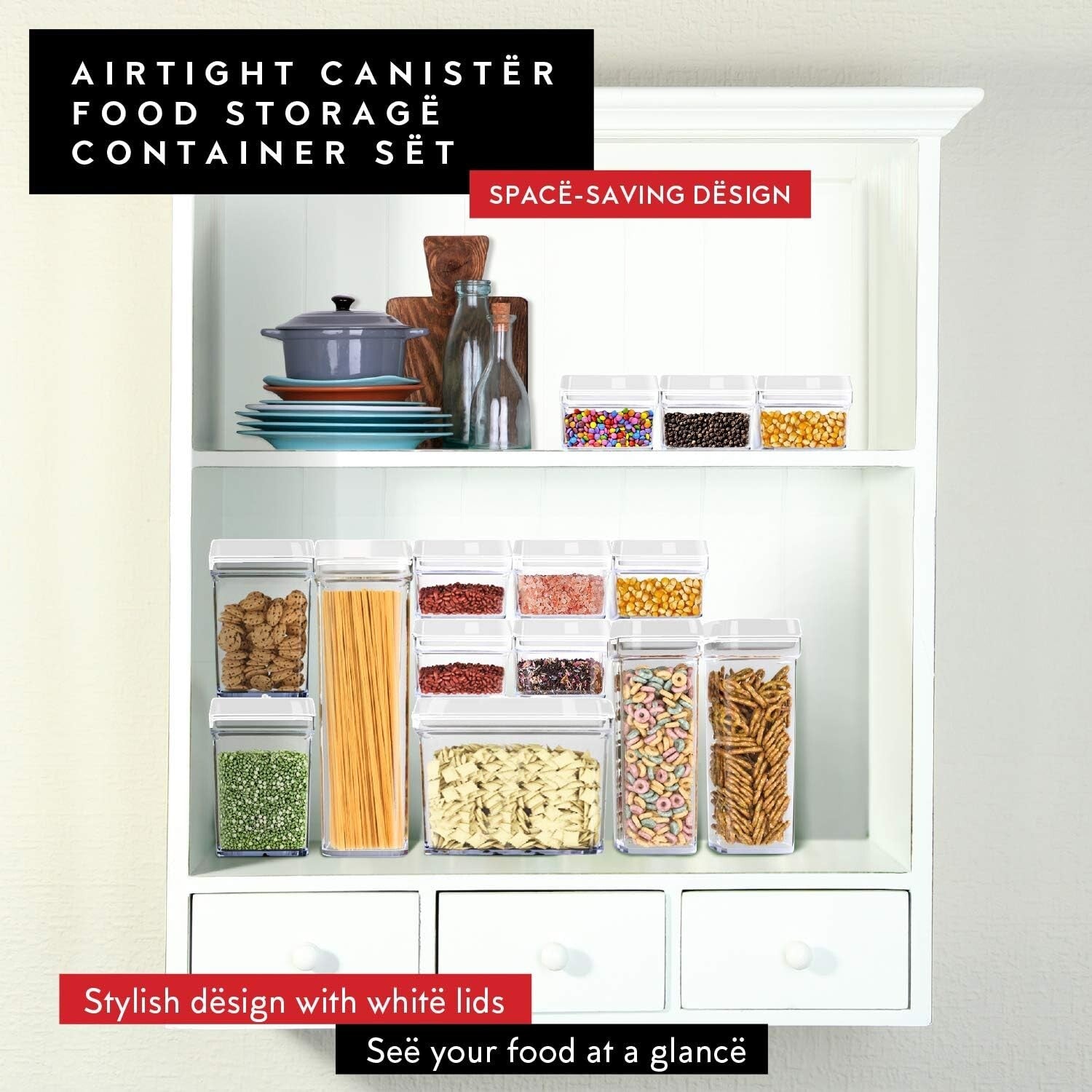 Durable Rectangular Airtight Containers - 6 Clear BPA-Free Kitchen Canisters