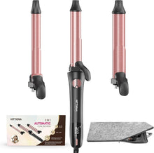 Load image into Gallery viewer, Rotating 3-in-1 Automatic Curling Iron with Interchangeable Wands, Rose Gold
