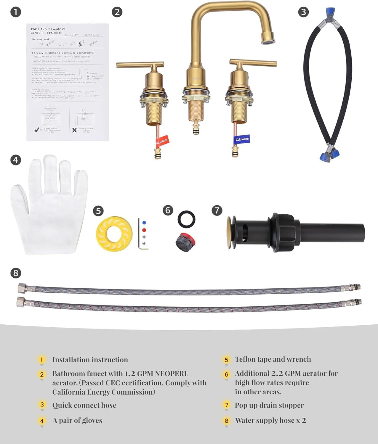 Elegant Brushed Gold Basin Faucet with 2 Handles - Modern 360° Swivel Design