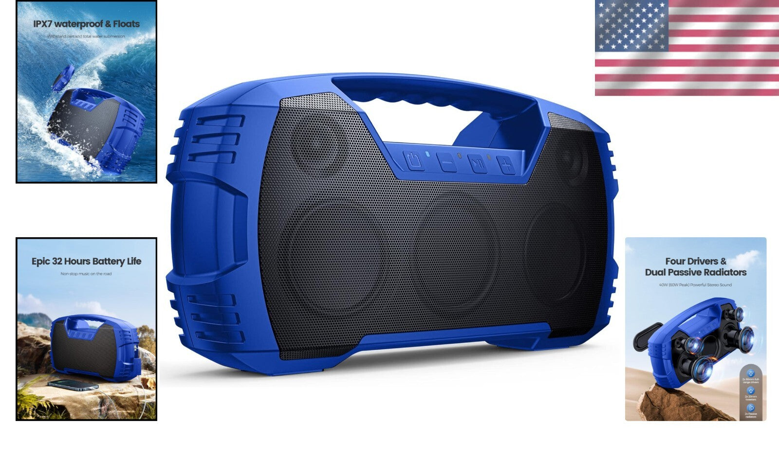 Epic Portable Bluetooth Speaker - 32H Playtime & IPX7 Waterproof for Adventures