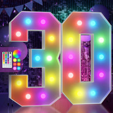 Load image into Gallery viewer, 4FT Colorful Light Up 30th Birthday Marquee Numbers for Stunning Celebrations