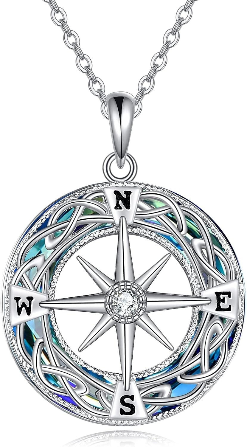 925 Sterling Silver Celtic Knot Compass Necklace - Inspirational Gift for Women