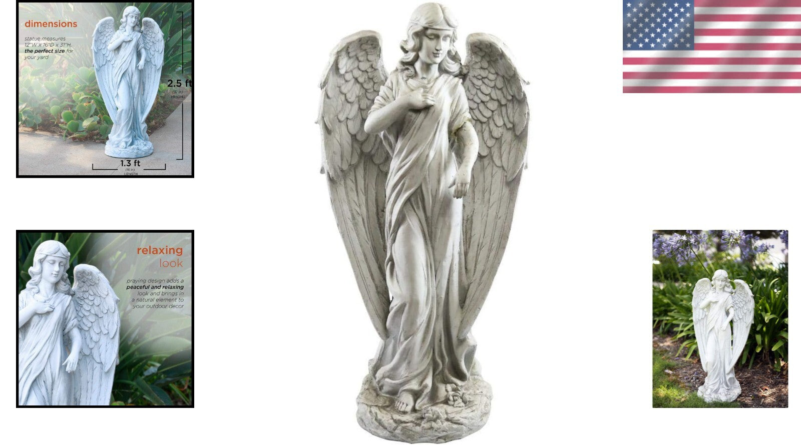 Elegant 31" Tall Angel Statue in Light Gray for Indoor/Outdoor Decor