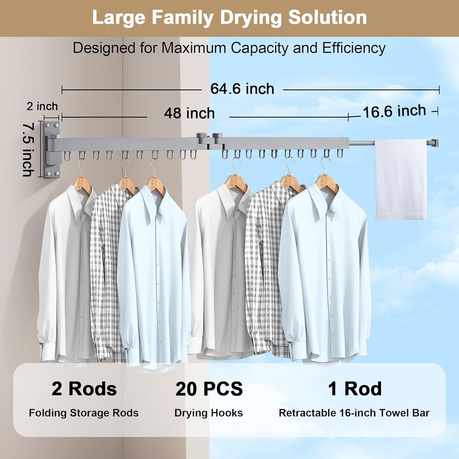 Retractable Laundry Drying Rack - Space-Saving 330 lbs Capacity, Aluminum Frame