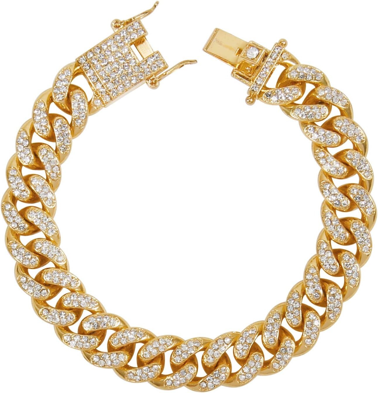 Iced Out Cuban Link Necklace and Bracelet Set - 18K Gold Plated for Men