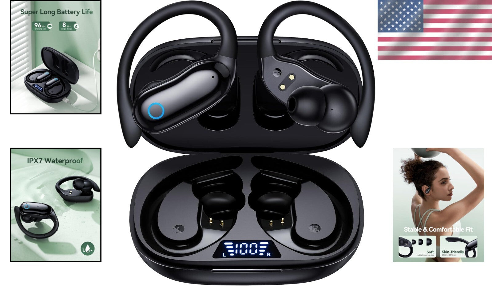 Wireless Waterproof Earbuds with 96 Hours Playback - Perfect for Sports & Gym