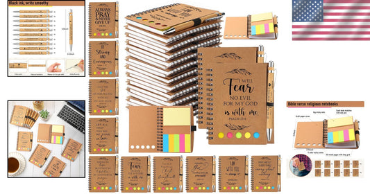 Elegant 100-Piece Bible Theme Notebooks & Bamboo Pens for Spiritual Note-Taking