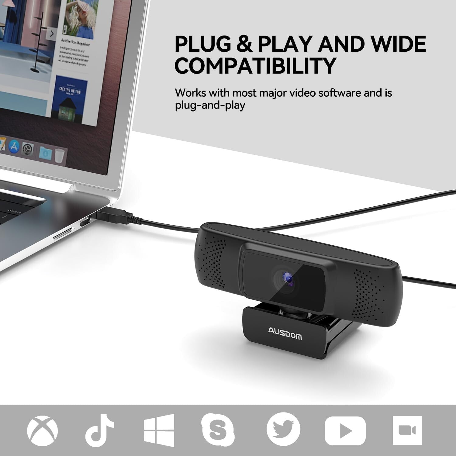 Professional Autofocus Webcam with Privacy Cover and Plug & Play USB Connection