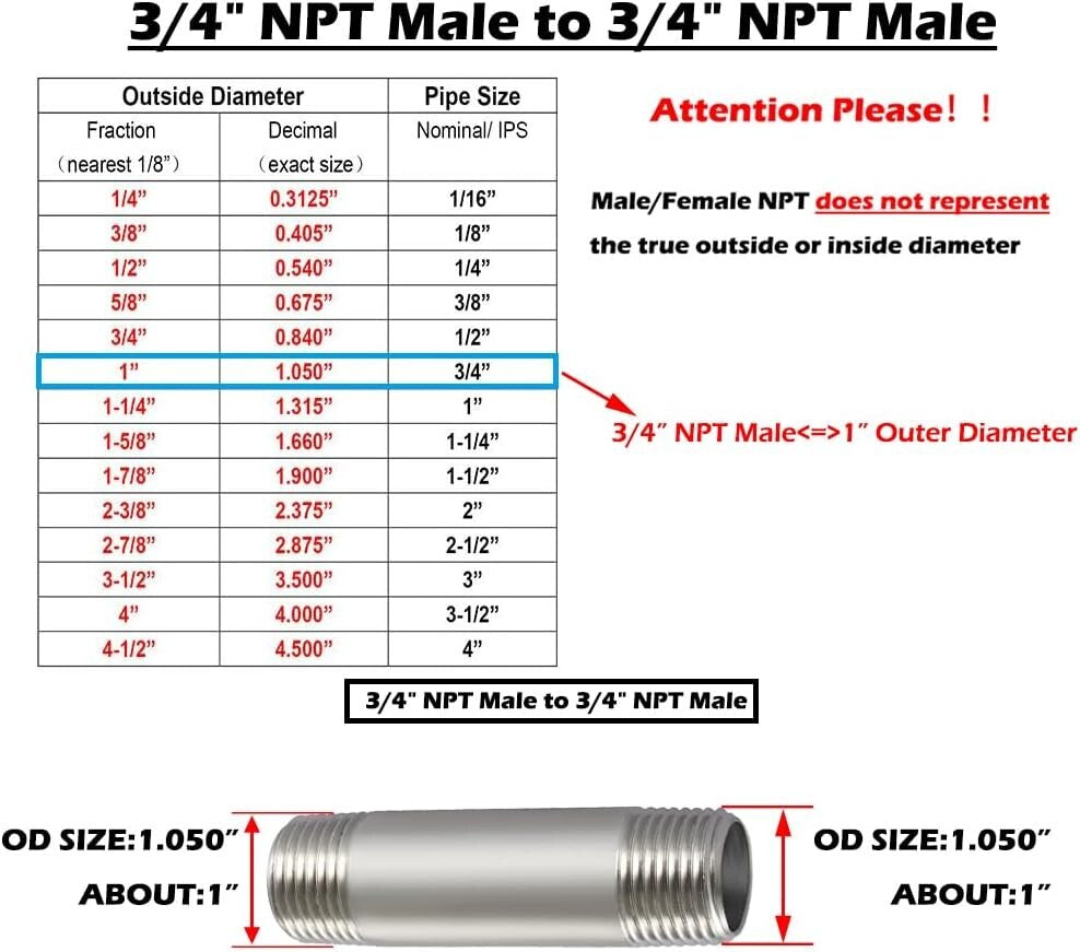 304 Stainless Steel 24" NPT Male Threaded Pipe Nipple for Enhanced Durability