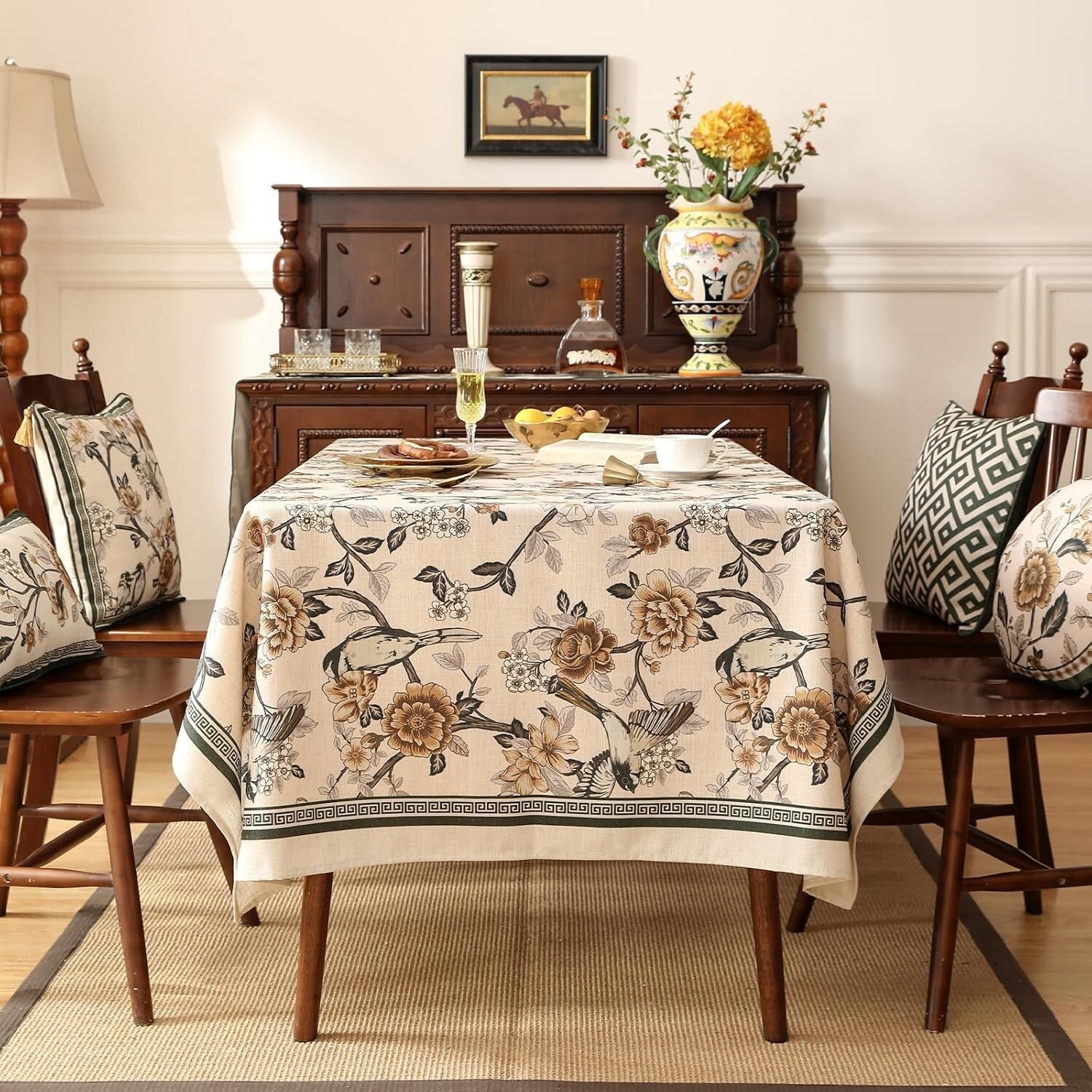 Hand-Painted Floral Table Cover for Rectangle Tables - Perfect for Gatherings