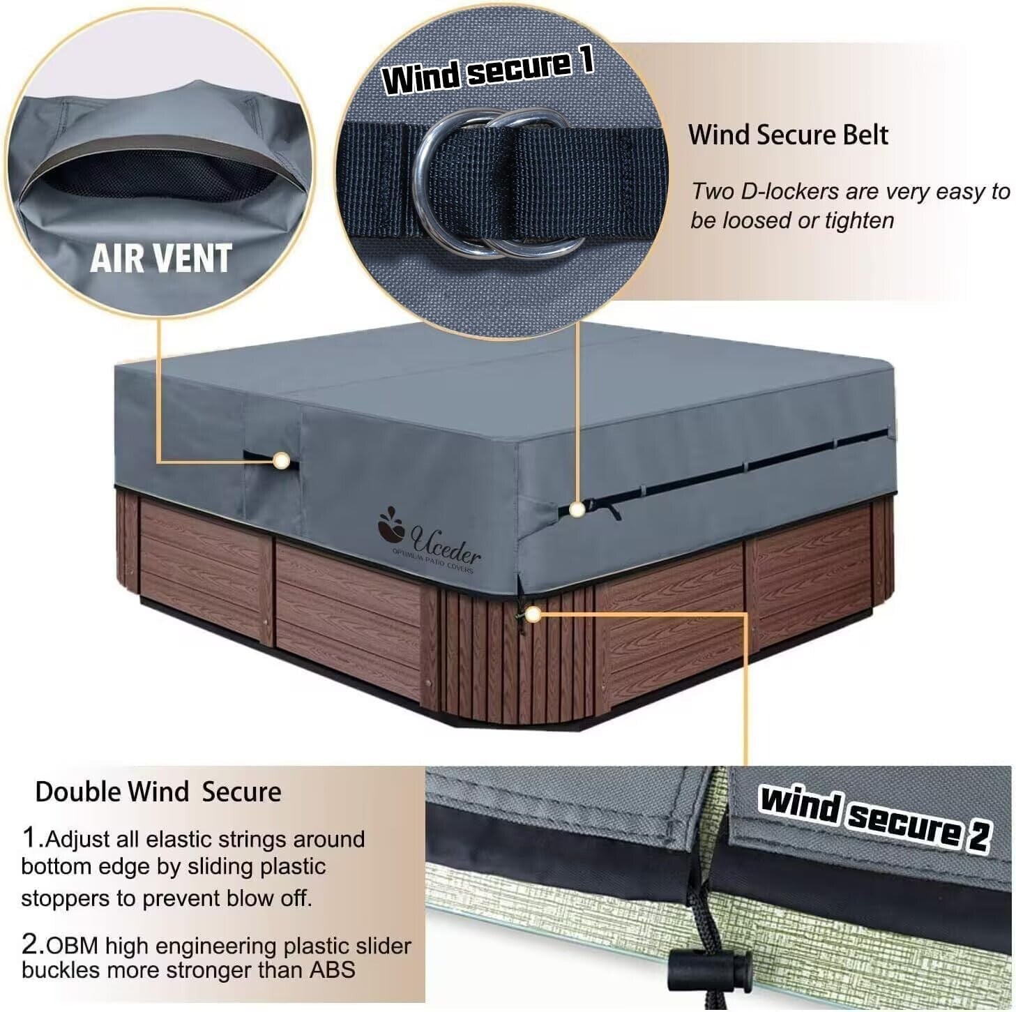 Square 95'' Heavy-Duty Hot Tub Cover with Secure Lock and Custom Sizes Available
