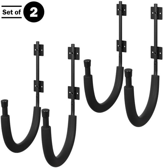2-Pack Kayak Storage Hook Set - Wall Mount Hangers, 100lb Capacity - Black
