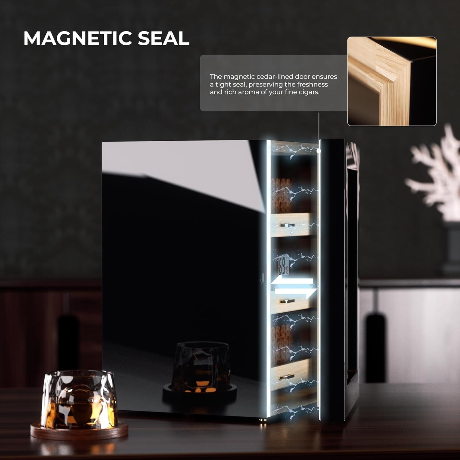 Luxury Desktop Cigar Humidor with Hygrometer & Removable Shelf for 150 Cigars