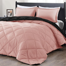 Load image into Gallery viewer, Stylish All-Season 3-Piece King Comforter Set - Pink &amp; Black Reversible Design