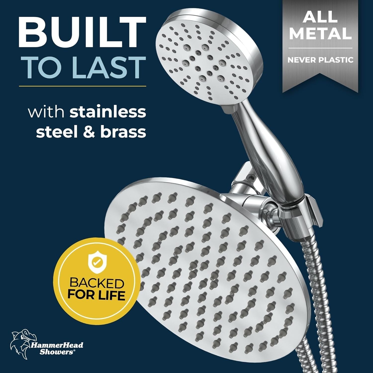 Elegant 8-Inch Rainfall Shower Head & Handheld Combo - Lifetime Warranty