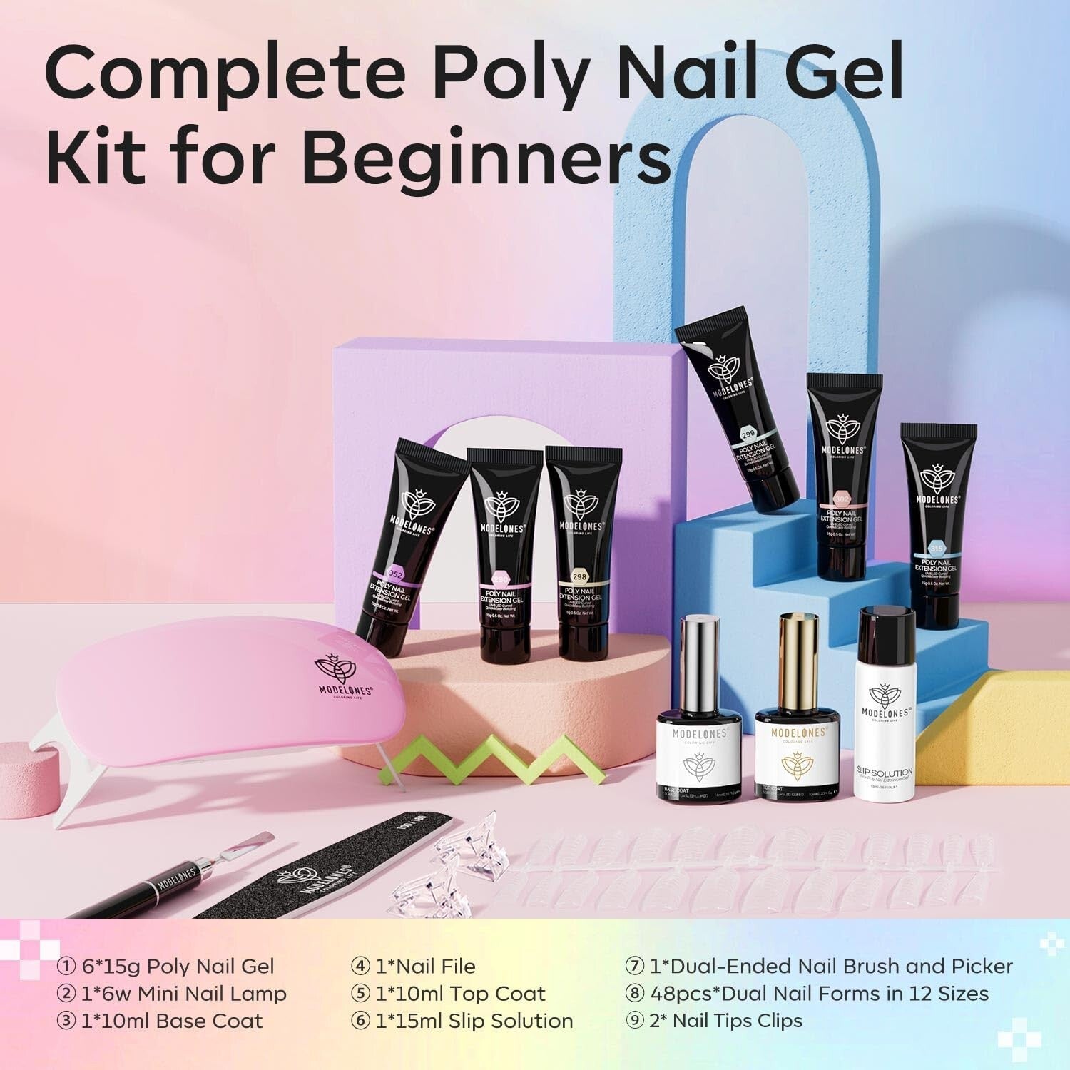 Portable Poly Gel Nail Art Kit: 60-pcs for Effortless Extensions & Care