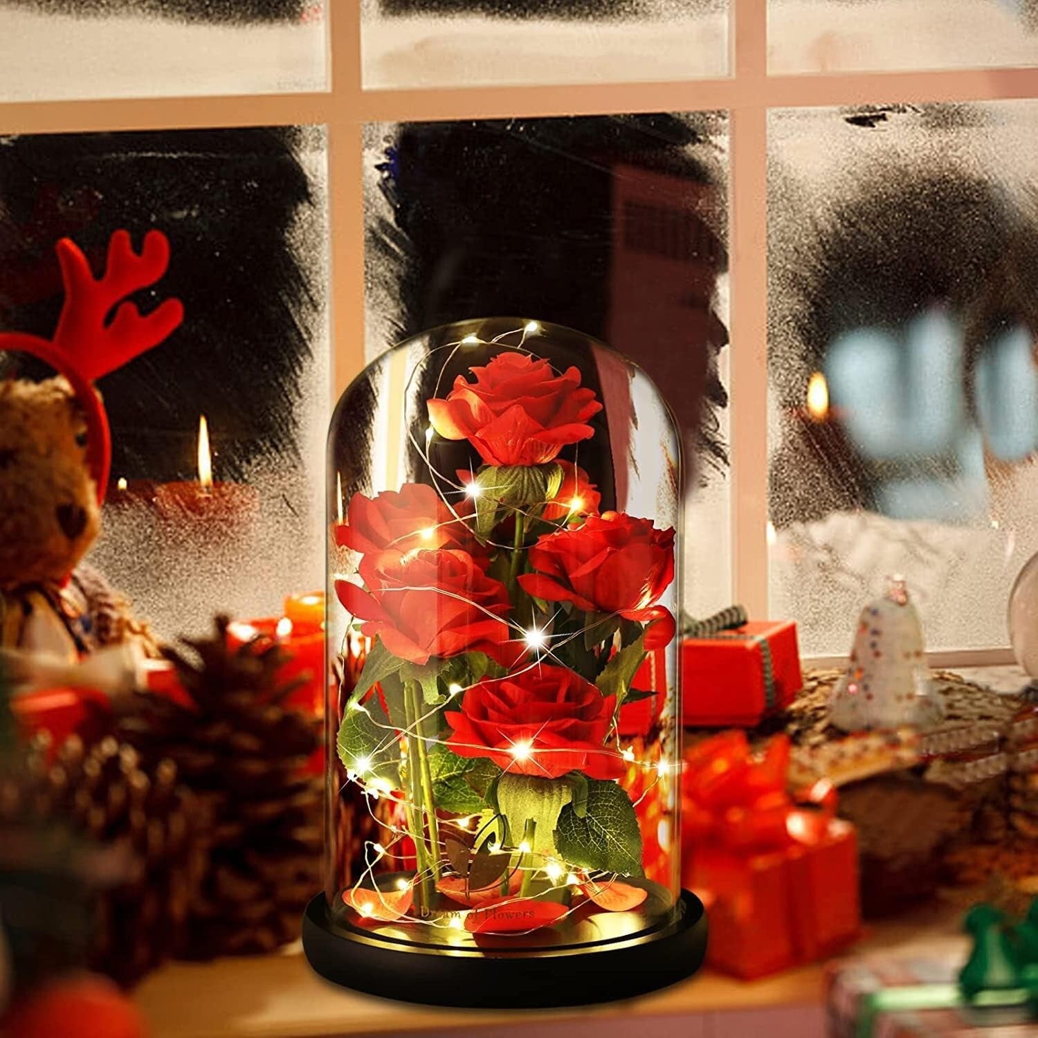 Sophisticated Silk Rose with LED Dome - Ideal Birthday and Valentine's Gifts