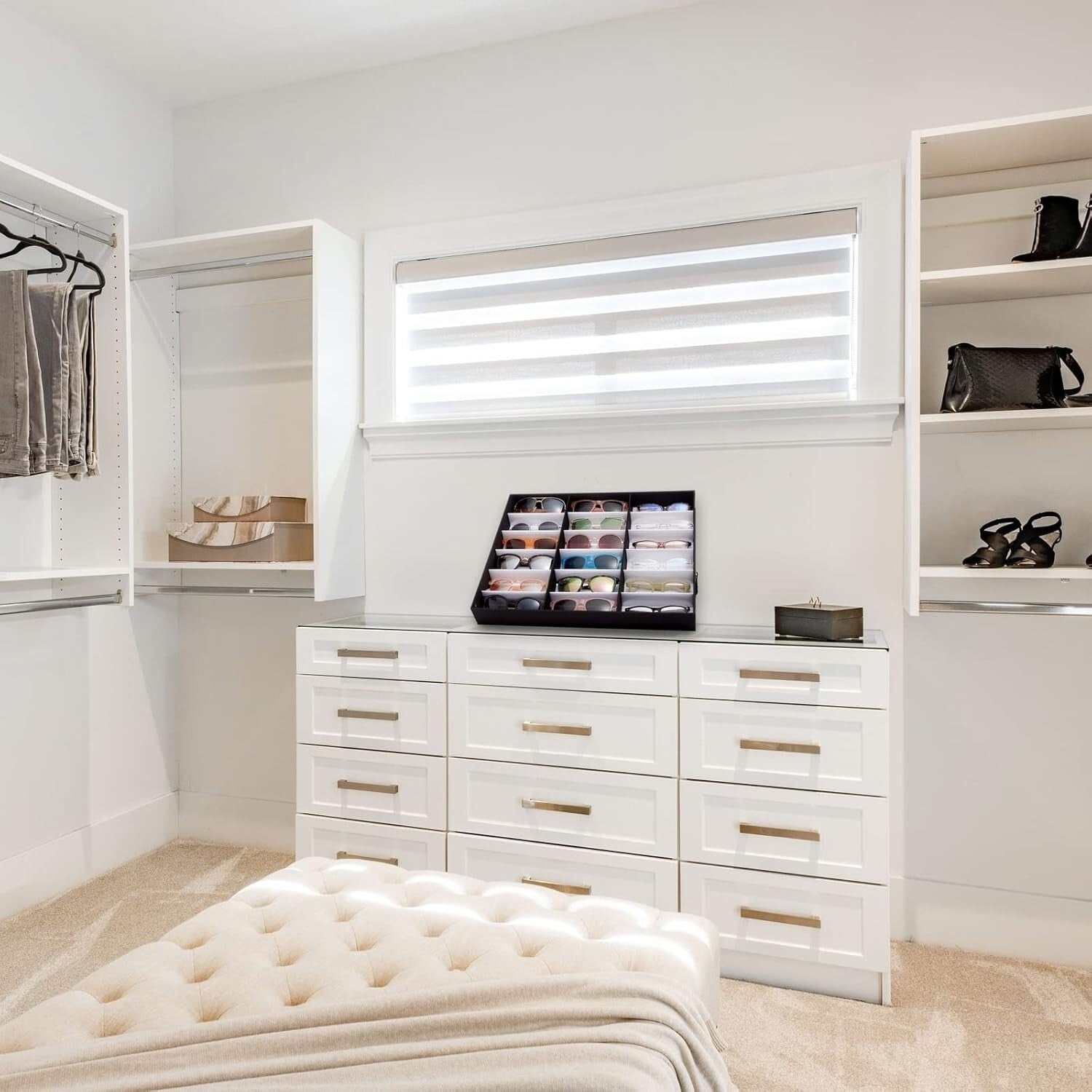 Fashionable 18-Slot Sunglass Holder with PU Leather & Protective Features