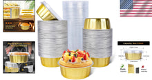 Load image into Gallery viewer, Professional-Grade 120-Pack Gold Round Baking Cups with Lids - 8oz Capacity
