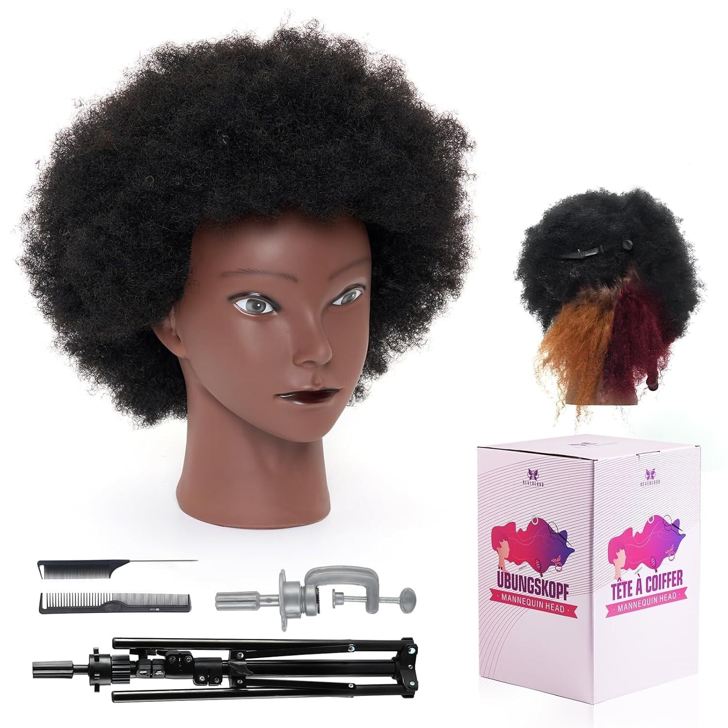 10-Inch Afro Curly Hair Mannequin Head with Table Clamp - Perfect for Styling