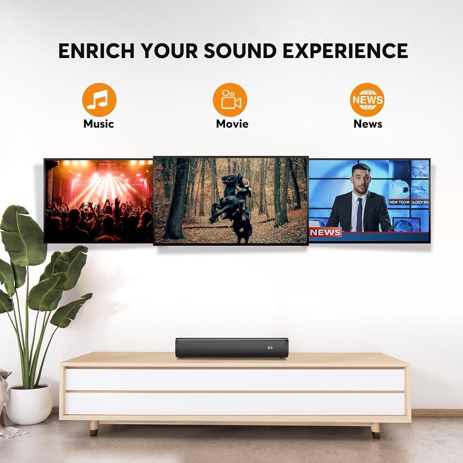 2.1 Channel Small Soundbar with Built-in Subwoofer & 6 Voice Enhancement Levels
