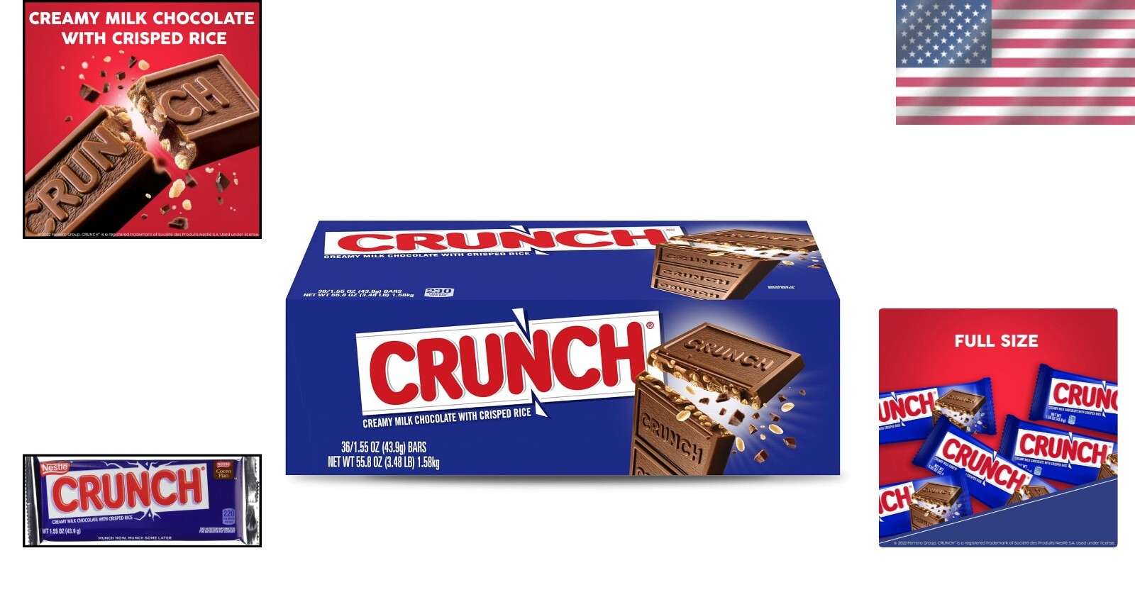 Delicious Milk Chocolate and Crisped Rice Bars - Full Size 1.55 oz, 36 Count