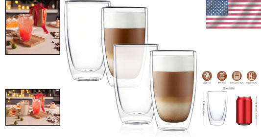 Set of 4 Double Wall Borosilicate Glass Coffee Mugs - Elegant Insulated Design