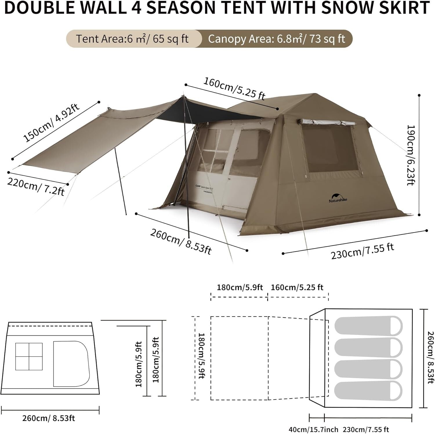Instant 4-Person Camping Tent with Vestibule - Easy Setup, Weather Resistant