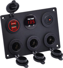 Load image into Gallery viewer, Versatile Panel Mount Dual USB Charger with 3-Way Power Outlet &amp; Toggle Switch