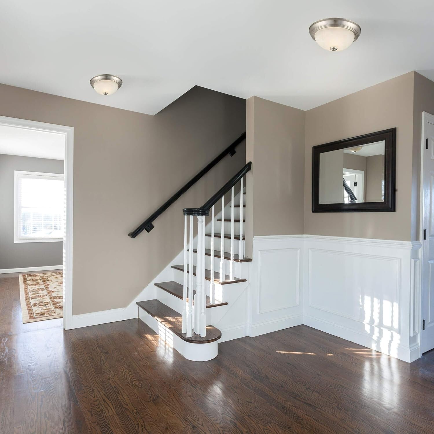 Modern 2-Light Flush Mount Ceiling Light Set - Satin Nickel with Alabaster Shade