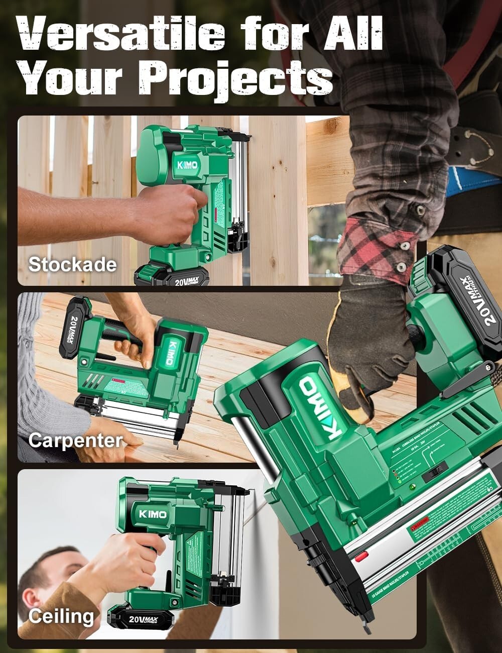 Versatile KIMO 18 Gauge Nail Gun - Adjustable Depth & 180 Nails/min Performance