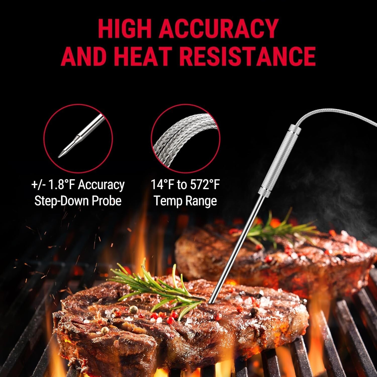 Digital Bluetooth Meat Thermometer with Dual Probes - 500FT Wireless Range