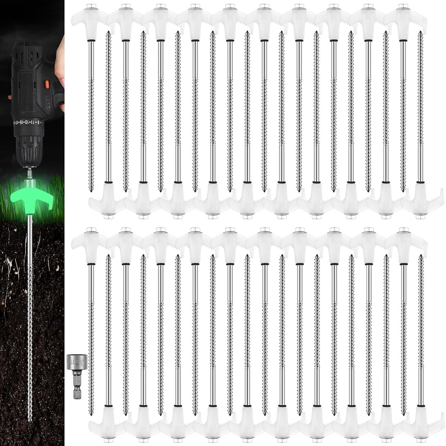 8" Luminous White Heavy Duty Tent Stakes - 40 Pcs for Secure Outdoor Anchoring