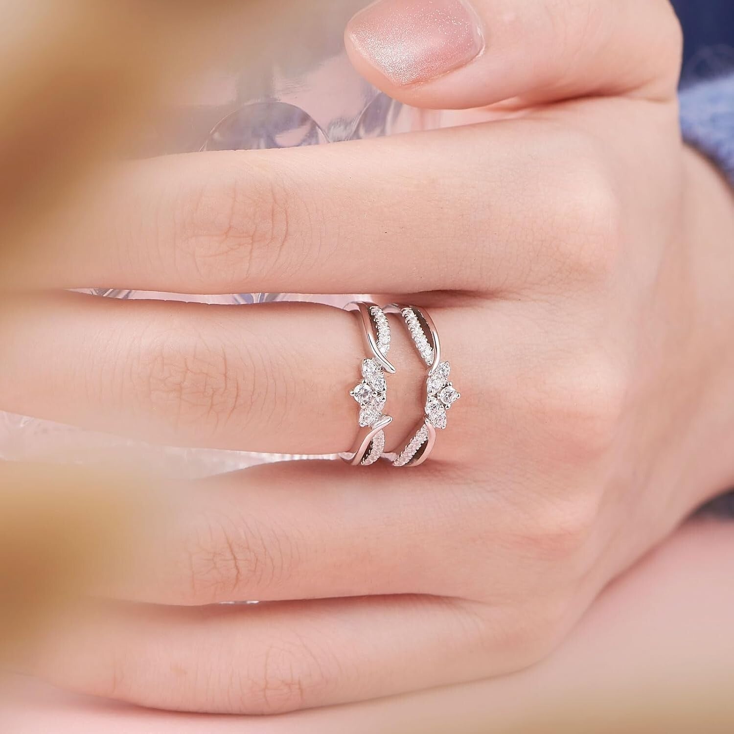 Rose Gold Plated Sterling Silver Guard Ring Enhancer with Cubic Zirconia