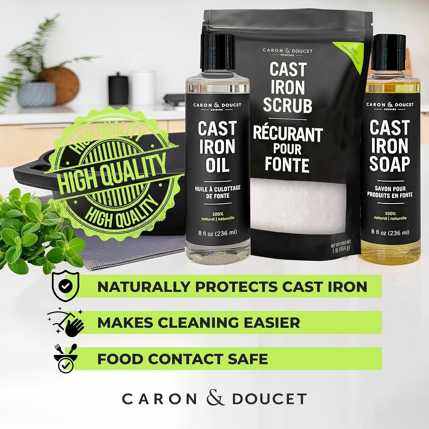 Ultimate 32 Fl Oz Plant-Based Cleaning Set for Cast Iron Restoration & Seasoning