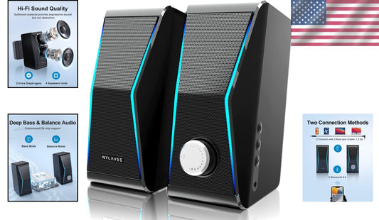 4-Unit Bluetooth HiFi Speakers with Rich Bass Diaphragms & Colorful RGB Lights