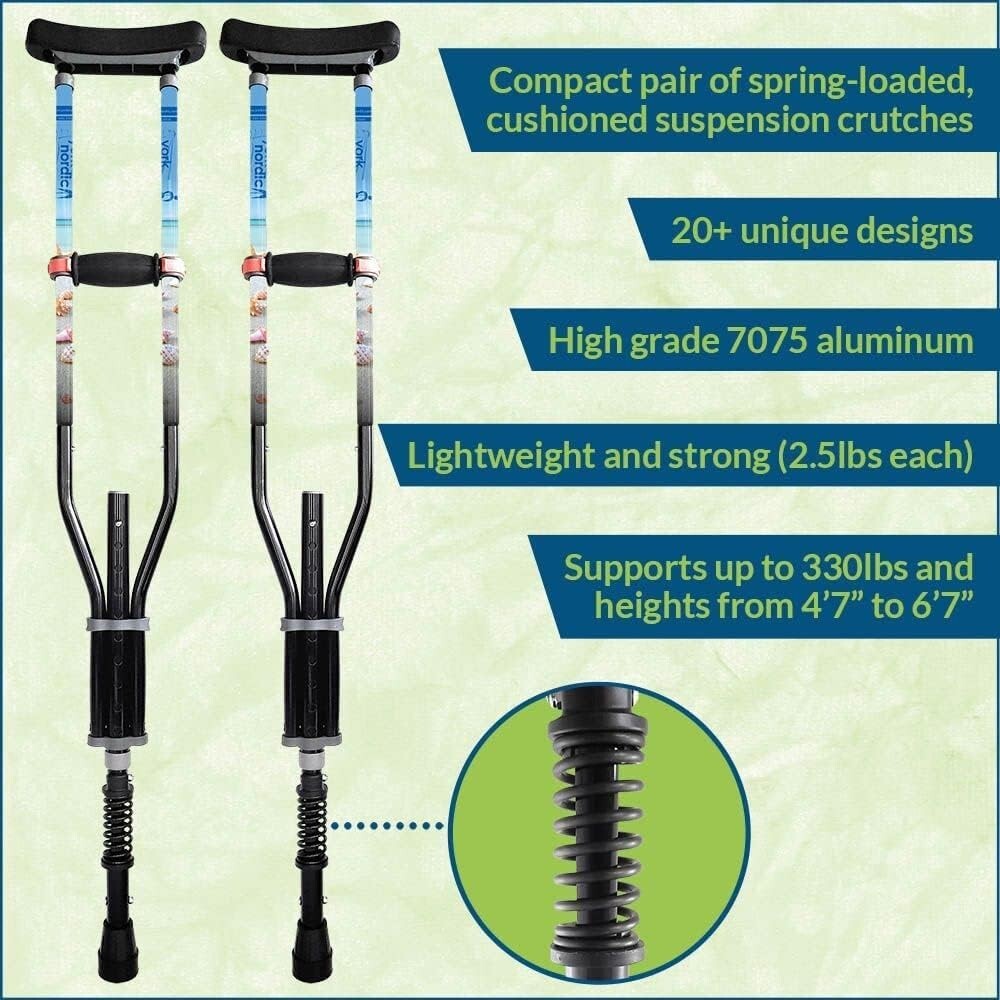 Ultra Lightweight Spring-Loaded Crutches for Fashionable Mobility - 4'7" to 6'6"