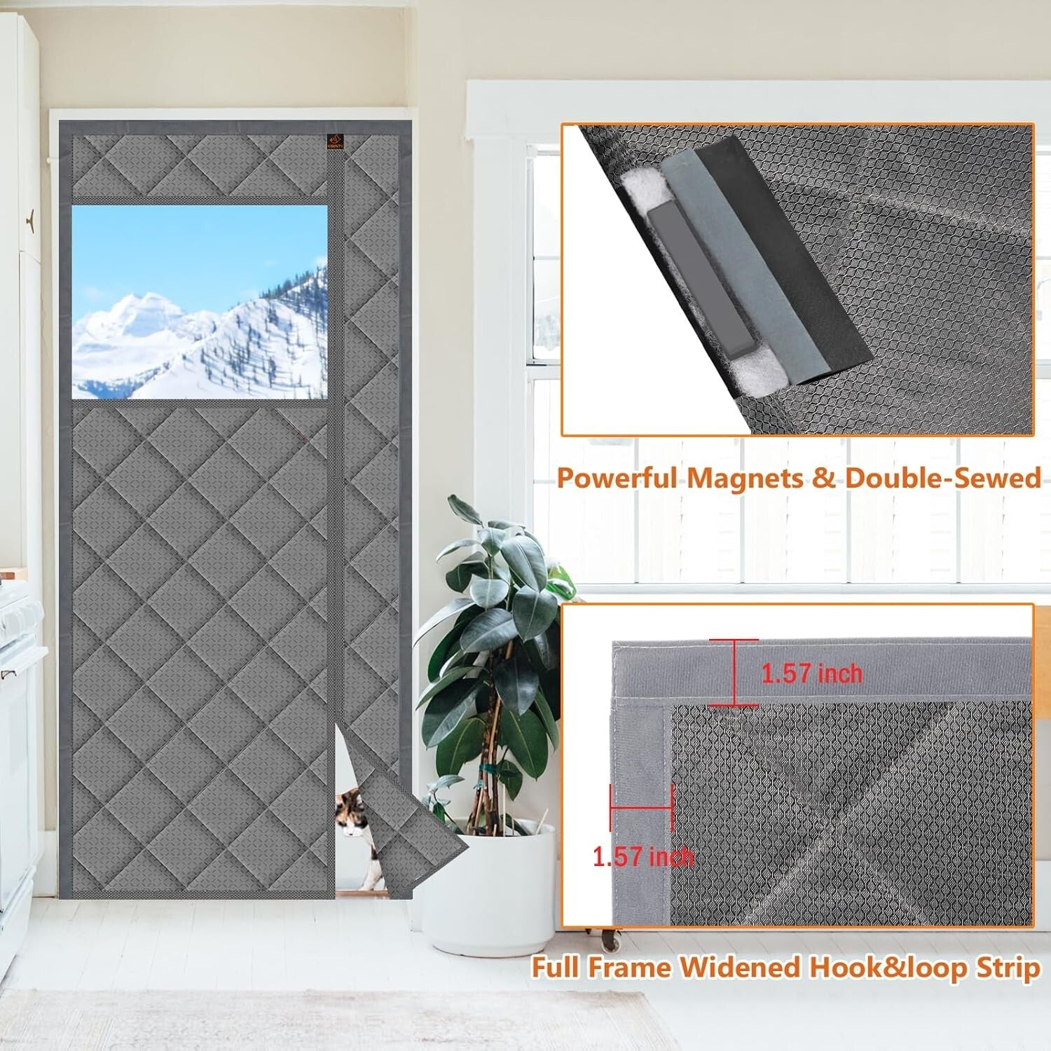 Elegant Gray Magnetic Thermal Insulated Curtain - Noise Reducing & Weatherproof