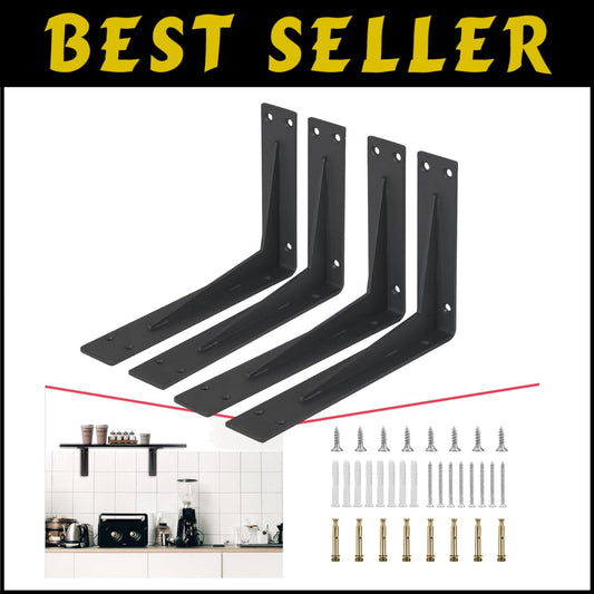 Pack of 4 Heavy-Duty Corner Brackets, 20” Black Steel Design for Stylish Support