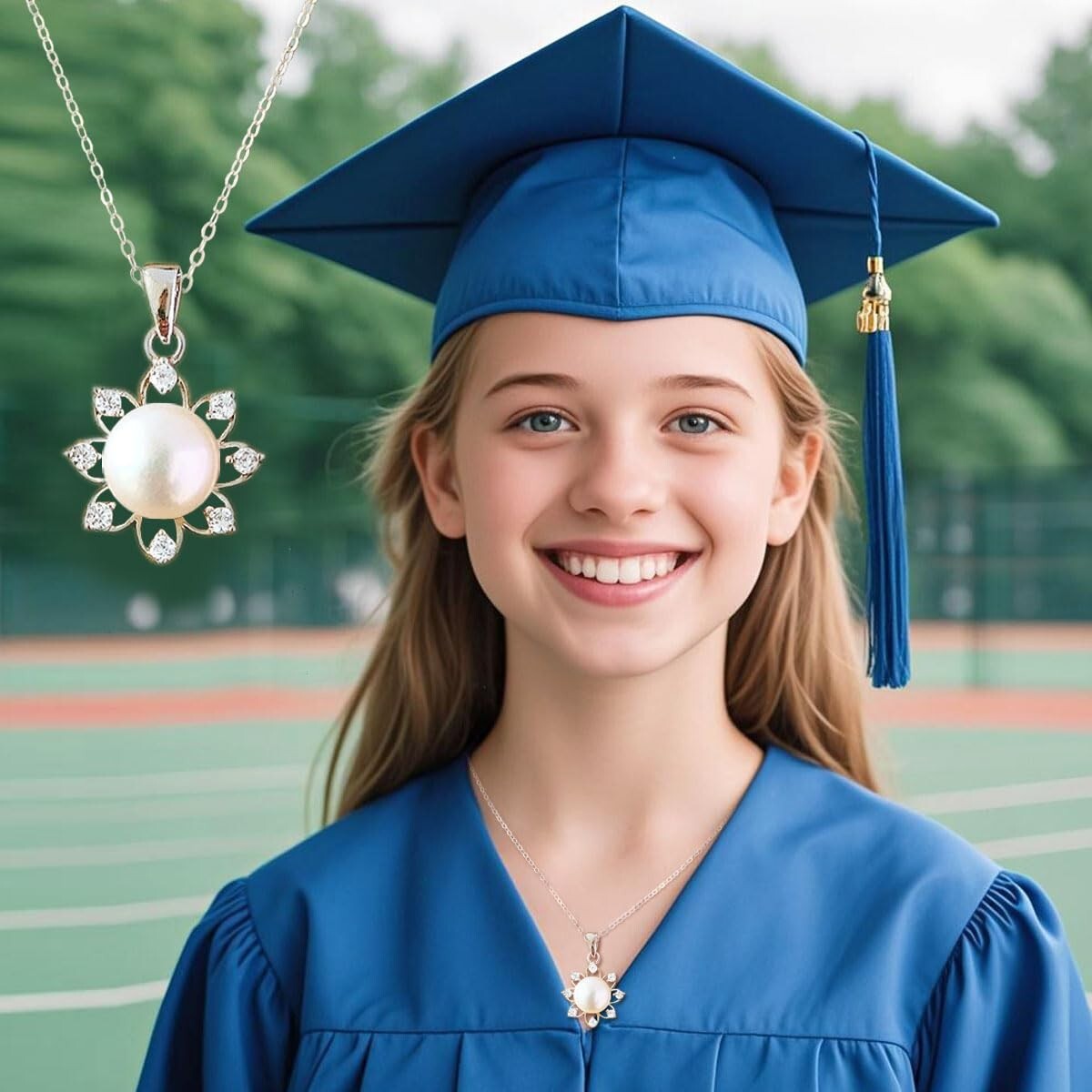 Elegant Sunflower Pearl Necklace in Sterling Silver - Graduation Gifts for Girls