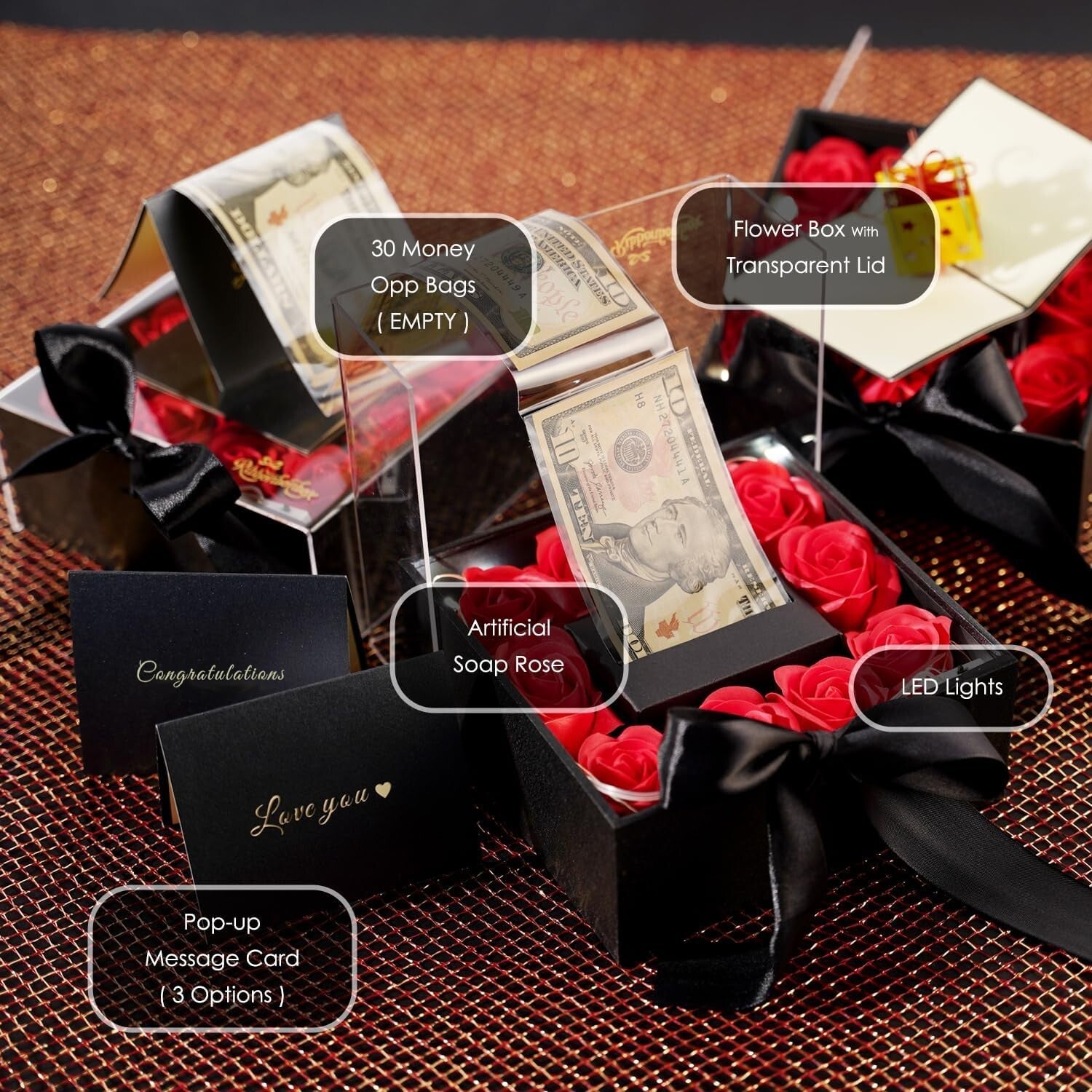 Multi-Occasion Elegant Money Box with Ribbon and Surprise Pull Mechanism