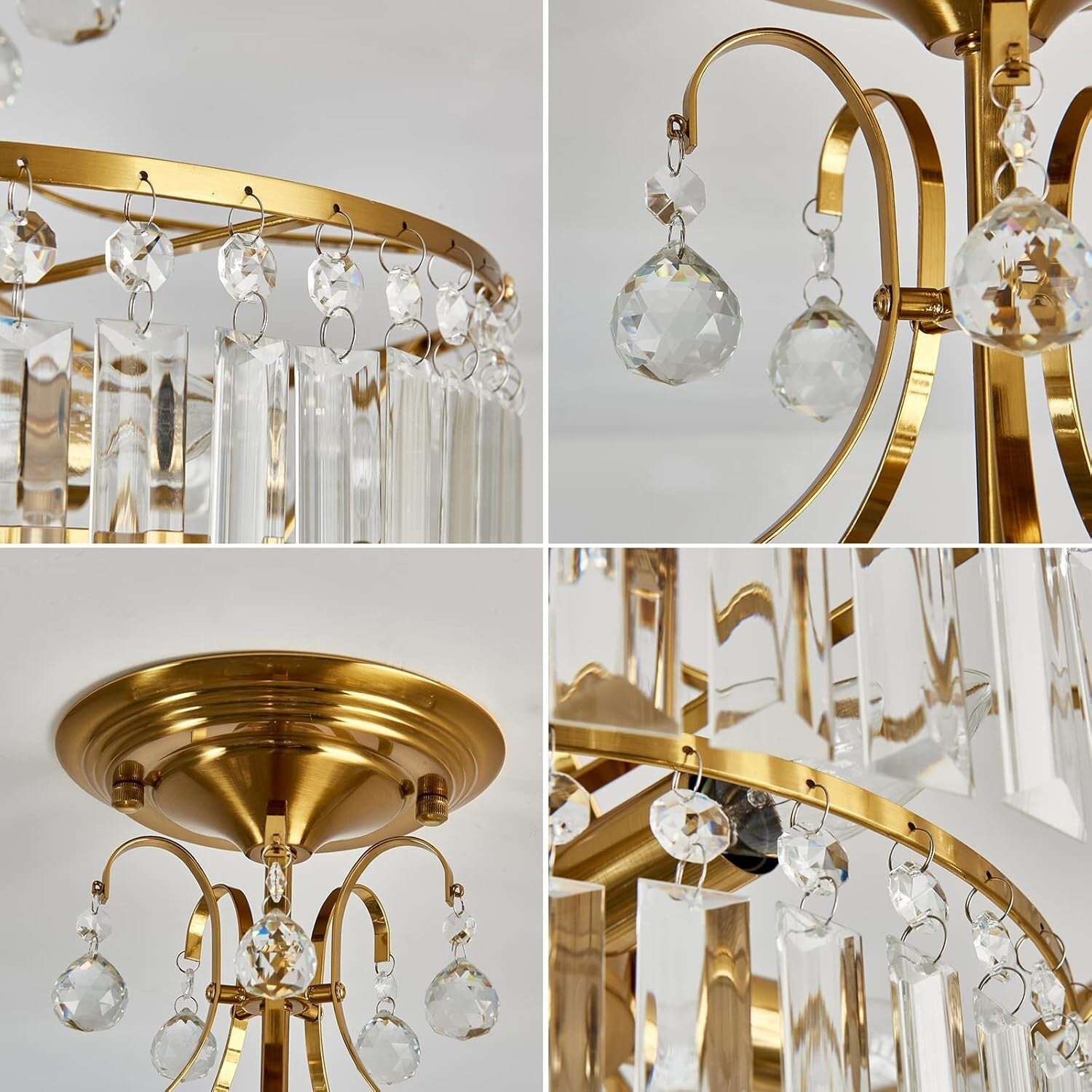 Chic Crystal Gold Semi Flush Mount Chandelier - Ideal for Living & Dining Rooms