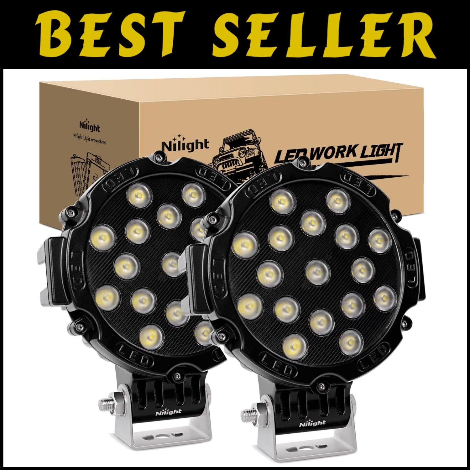 Durable 51W LED Flood Light Pod Set - Waterproof Lighting for Off-Road Vehicles
