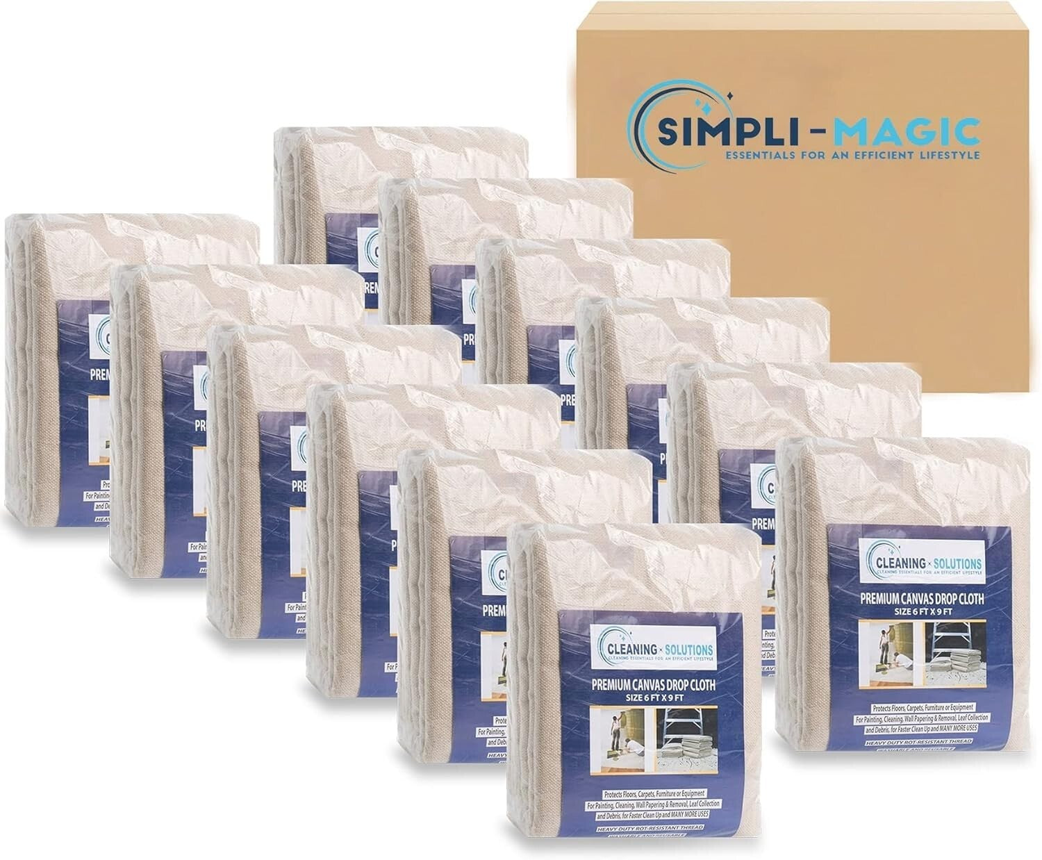 12-Pack 6' x 9' Heavy-Duty Canvas Drop Cloths for Ultimate Surface Protection