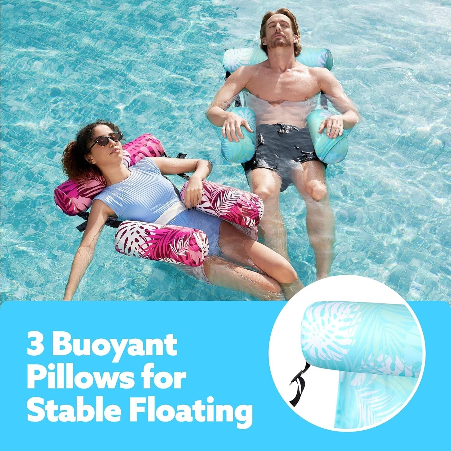 Adult Inflatable Lounge Chairs - 2 Pack, Tropical Pool Floats in Bright Colors