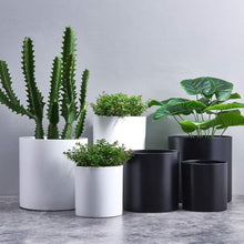 Load image into Gallery viewer, Lightweight 14-Inch Matte Black Plant Pot with Drainage - Mid-Century Essential